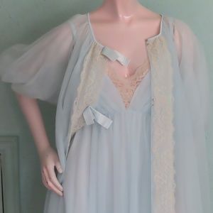 Vintage Shadowline Peignoir Negligee Lt Blue Nylon